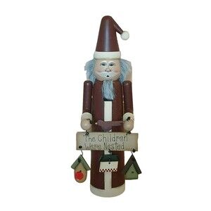 Wood Nutcracker 15 Inch Santas Workbench Holding sign "The Children Were Nested"